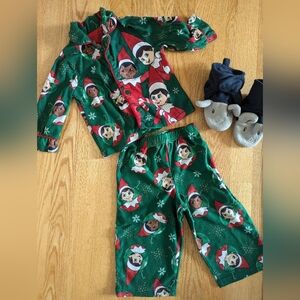 Festive Toddler Elf Pajama Set with Elephant Slippers Sz 18m